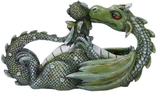 Fantasy Collection~ Sweetest Moment Green Dragon and Dragonling Kissing Figurine, Polyresin, 20.2cm
