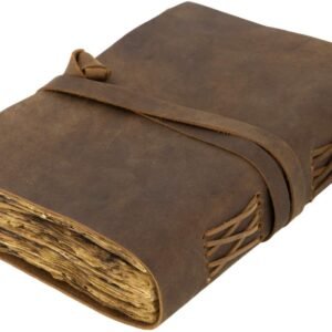 Witchcraft~Vintage Leather Journal - Burnt Deckle Edge Vintage Paper - Handmade Leather Bound Journal - Book of Shadows Journal - Leather Sketchbook - Drawing Journal - 240 Pages (9" x 6")