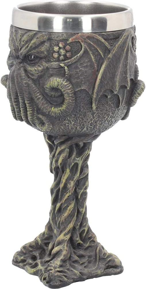 Dark Collection~Cthulhu's Thirst Goblet 21cm Green, Resin w/Stainless Steel Insert, 17cm