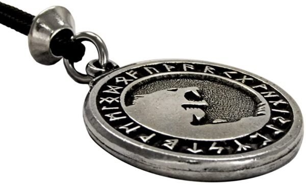 Soloman Pentant~Pewter Odin's Wolves Norse Rune Wolf Pendant