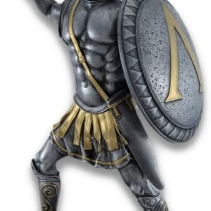 Magic  Collection~Spartan Warrior with Sword and Hoplite Shield Statue Silvered/Gold Accents
