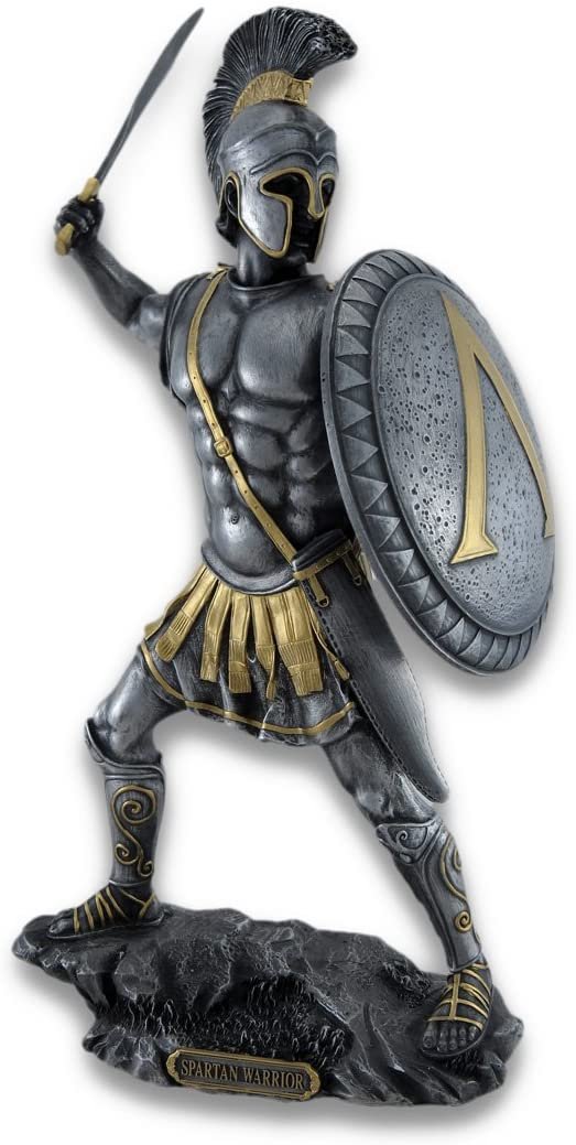 Magic  Collection~Spartan Warrior with Sword and Hoplite Shield Statue Silvered/Gold Accents