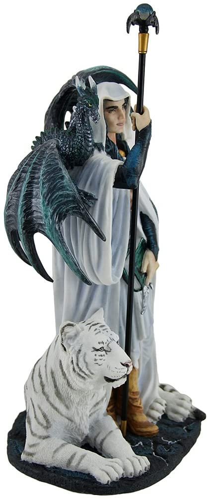 Magic  Collection~Arcana The Magi by Ruth Thompson White Wizard with Tiger and Dragon Statue