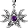 Sterling Silver Moon Phase Pentagram Pendant with Natural Amethyst