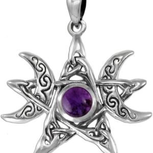 Sterling Silver Moon Phase Pentagram Pendant with Natural Amethyst