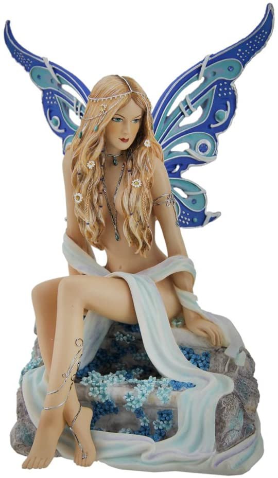 Magic  Collection~Resin Statues Sapphire Alluring Blue Butterfly Winged Fairy Statue 5 X 7 X 4 Inches Blue