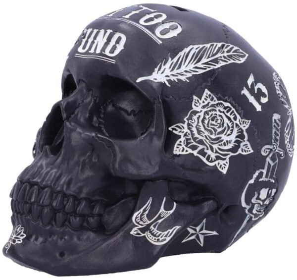 Dark Collection~Black and White Traditional, Tribal Tattoo Fund Skull, Polyresin, One Size