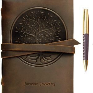 Witchcraft~Leather Journal Tree of Life Notebook Embossed Handmade Travel Diary, A5 Vintage Writing Bound for Men for Women Genuine Antique Rustic Leather 6"x8" Engraved Paper Perfect for Notes Sketchbook + Pen