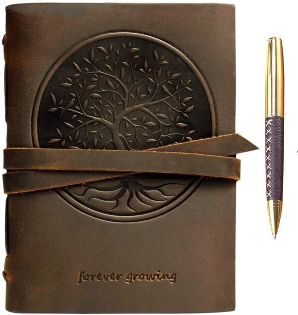 Witchcraft~Leather Journal Tree of Life Notebook Embossed Handmade Travel Diary, A5 Vintage Writing Bound for Men for Women Genuine Antique Rustic Leather 6"x8" Engraved Paper Perfect for Notes Sketchbook + Pen
