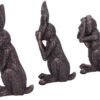 Animal Collection~ See No, Hear No, Speak No Evil Bronze Hare Figurines, Polyresin, One Size