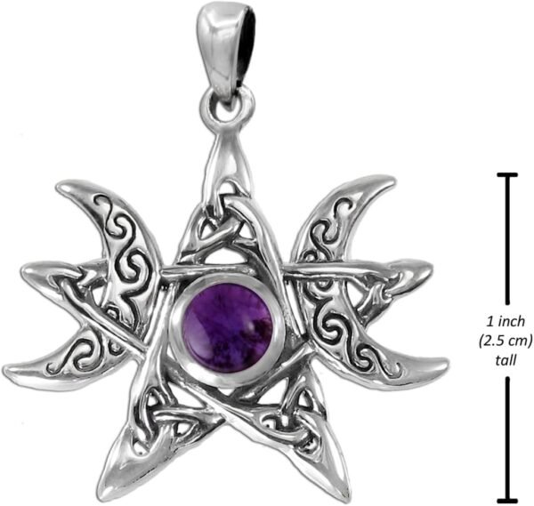 Sterling Silver Moon Phase Pentagram Pendant with Natural Amethyst