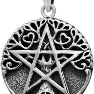 Sterling Silver Tree Pentacle Pentagram Pendant; 1 Inch Diameter
