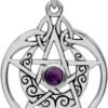 Sterling Silver Crescent Moon Pendant Pentacle with Natural Amethyst