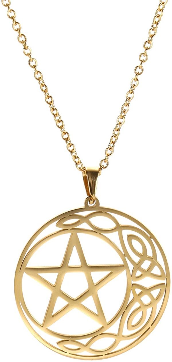 Witchcraft~cooltime Stainless Steel Pentacle Pendant Necklace Pentagram Celtic Knot Star Circle Crescent Charm Jewelry