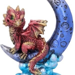 Fantasy Collection~ Metallic Red Crescent Creature Moon Dragon Figurine, Polyresin, One Size