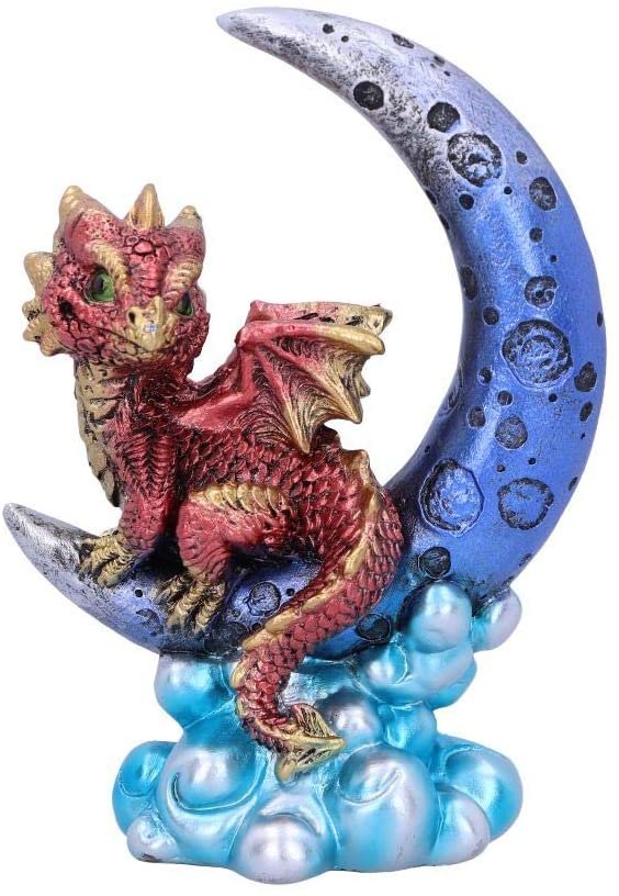 Fantasy Collection~ Metallic Red Crescent Creature Moon Dragon Figurine, Polyresin, One Size