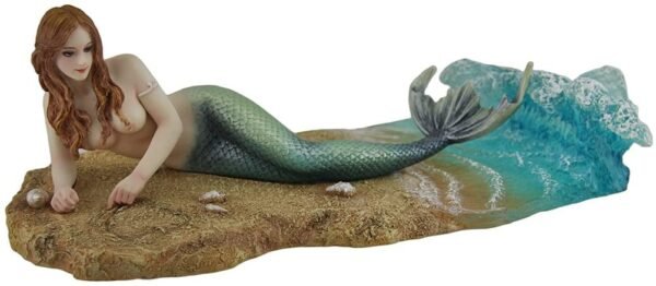 Magic  Collection~Zeckos Veronese Resin Statues Waiting by Selina Fenech Mermaid Laying On The Beach Statue 10.25 X 3.5 X 4.5 Inches Multicolored