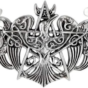 Sterling Silver Crescent Raven Pentacle Pentagram Bracelet