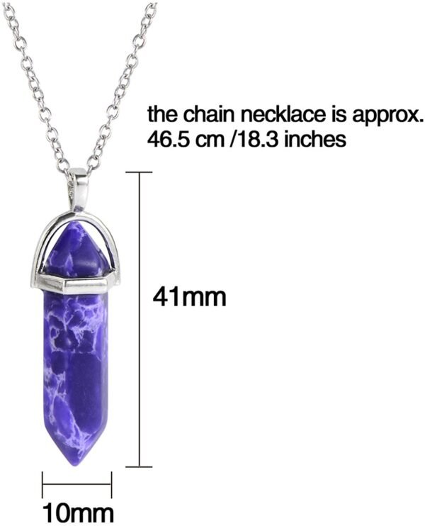 Witchcraft~12 Pieces Hexagonal Chakra Crystal Bullet Shape Gemstone Pendant Necklaces Pointed Quartz Stone Chain Necklaces Artificial Stone with Storage Bag