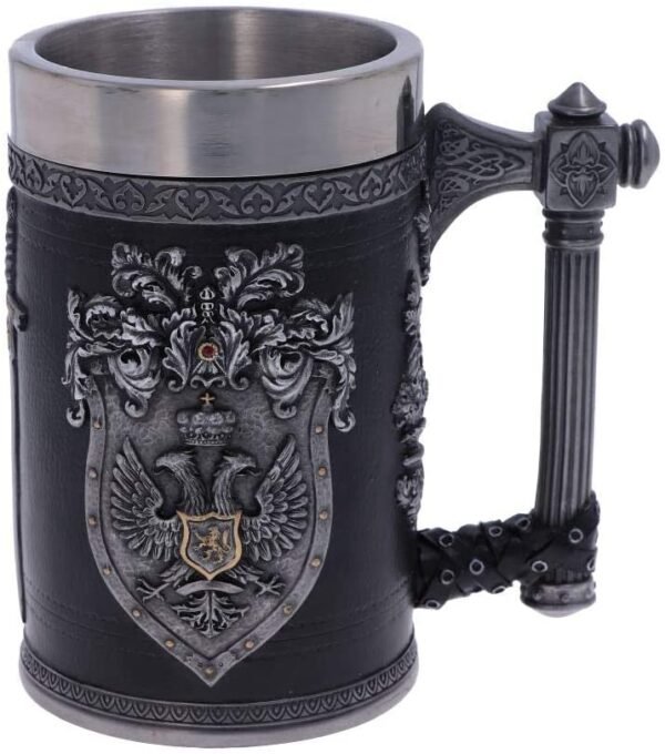 Magicun N.Giftware~Double Headed Eagle Crest Empire Tankard Mug, Black and Silver, 16cm