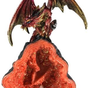 Fantasy Collection~ U5076R0 Crystal Glow Red Dragon on Orange Geode Backflow Incense Cone Burner, Polyresin, One Size
