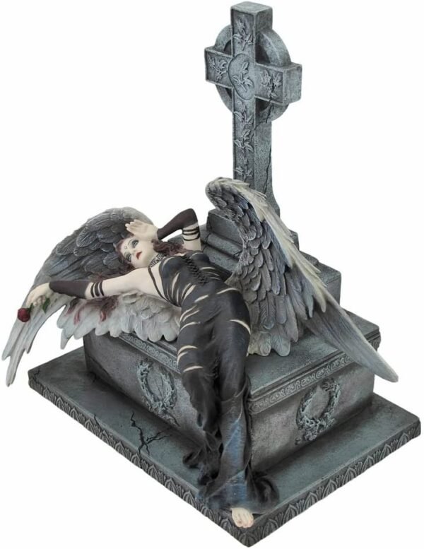 Magic  Collection~Gothic Dark Angel Lying on Grave with Rose Statue