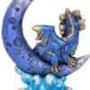 Fantasy Collection~ U5030R0 Metallic Blue Crescent Creature Moon Dragon Figurine, Polyresin, One Size