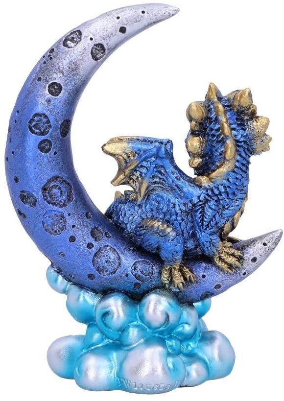 Fantasy Collection~ U5030R0 Metallic Blue Crescent Creature Moon Dragon Figurine, Polyresin, One Size