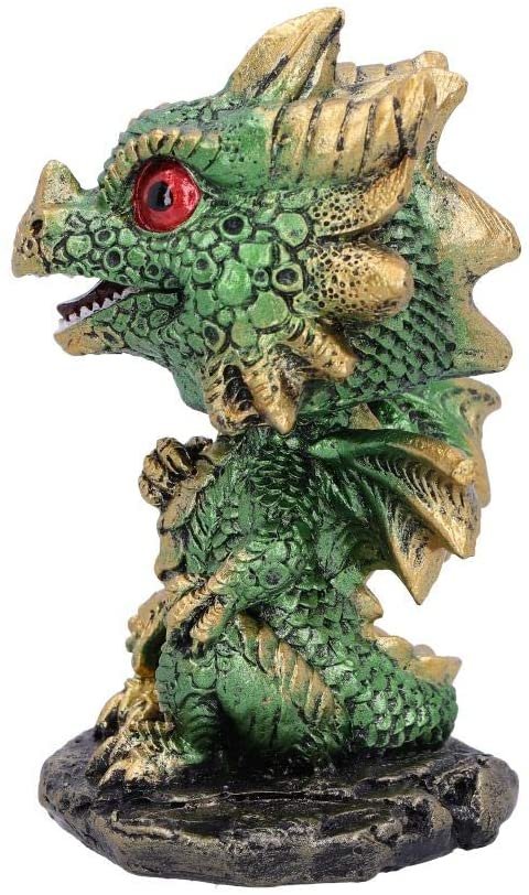 Fantasy Collection~ Bobling Green Metallic Dragon Bobble Head Figurine, Polyresin, 9.5cm