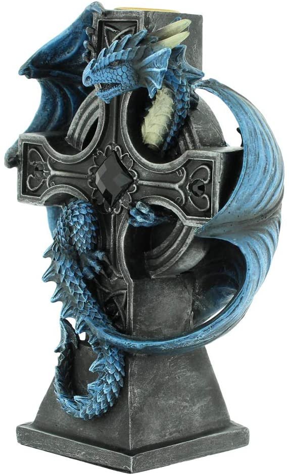 Artist Collections~ Draco Candela Anne Stokes 18cm Candle Holder, Resin, Blue