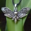 SanLan Death Head Moth Pendant Necklace Wicca Jewelry Goth Moth and The Moon