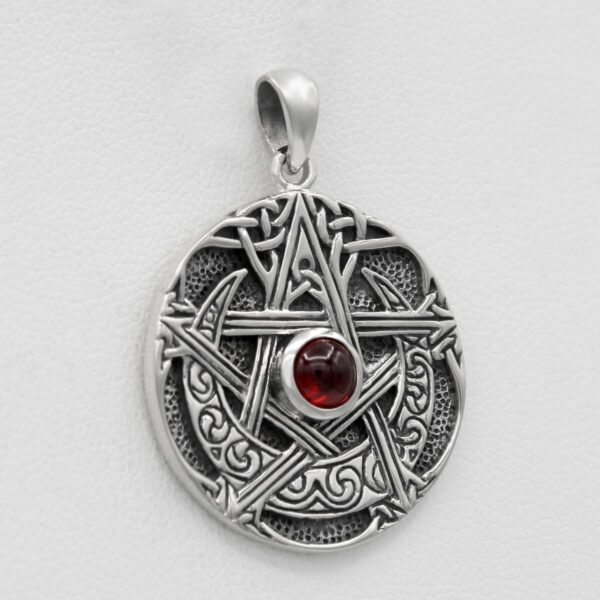 Sterling Silver Moon Goddess Pentacle Pendant with Natural Garnet