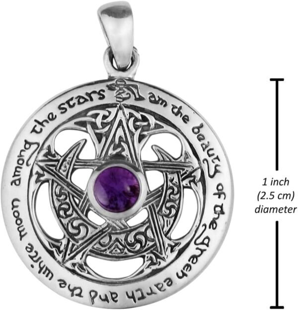 Sterling Silver Cut Out Moon Goddess Pentacle Pendant with Natural Amethyst