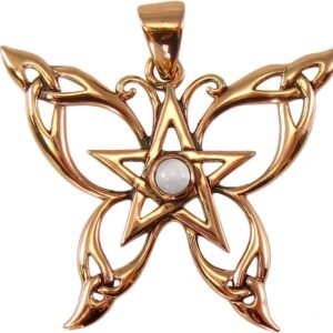 Copper Butterfly Pentacle Pendant with Natural White Moonstone