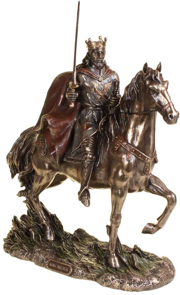 Mythology Collection~ Cold Cast Bronze King Arthur Knight and Horse Figurine 30 Centimeter