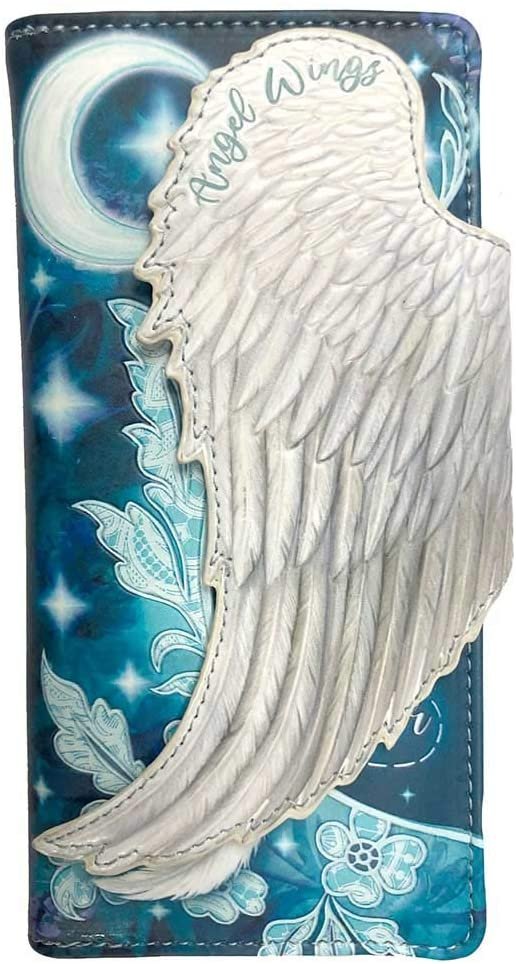 Magicun N.Giftware~Angel Wings White Feather Embossed Purse, 18.5cm, Blue