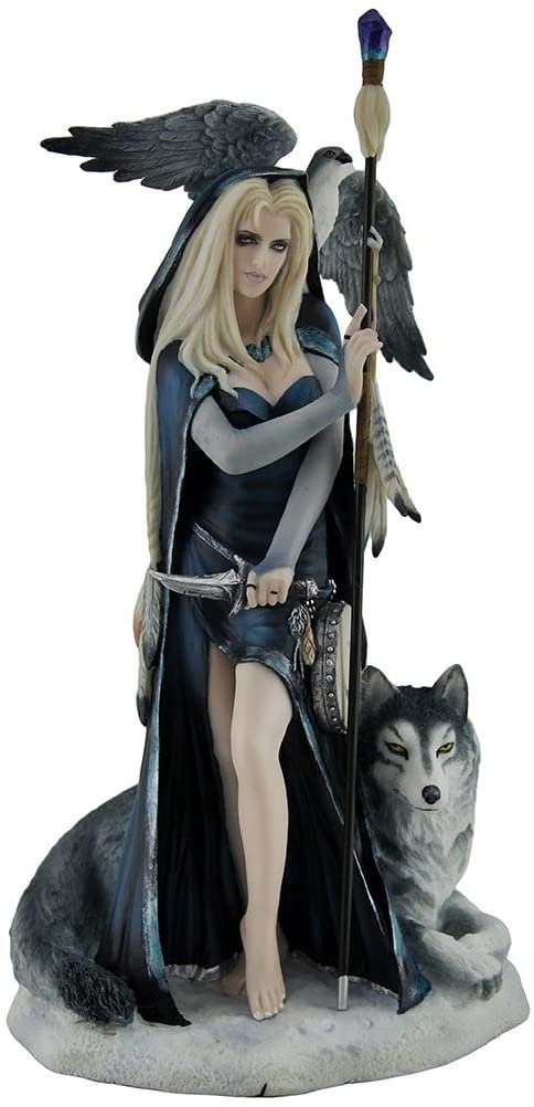 Magicun  Collection~Arcana The Shaman by Ruth Thompson Medicine Woman w/Grey Wolf & Falcon Statue