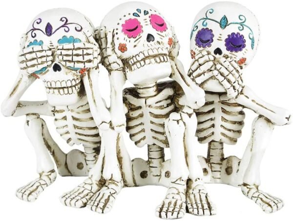 Dark Collection~Three Wise Calaveras Skeleton Figurine 20.3cm, Polyresin, White, One Size
