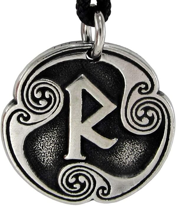 Soloman Pentant~Pewter Raidho Raido Rune of Psychic Communication Pendant Necklace