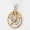 Sterling Silver 14 Carat Gold Plated Crescent Moon Pendant Pentacle with Natural White Moonstone