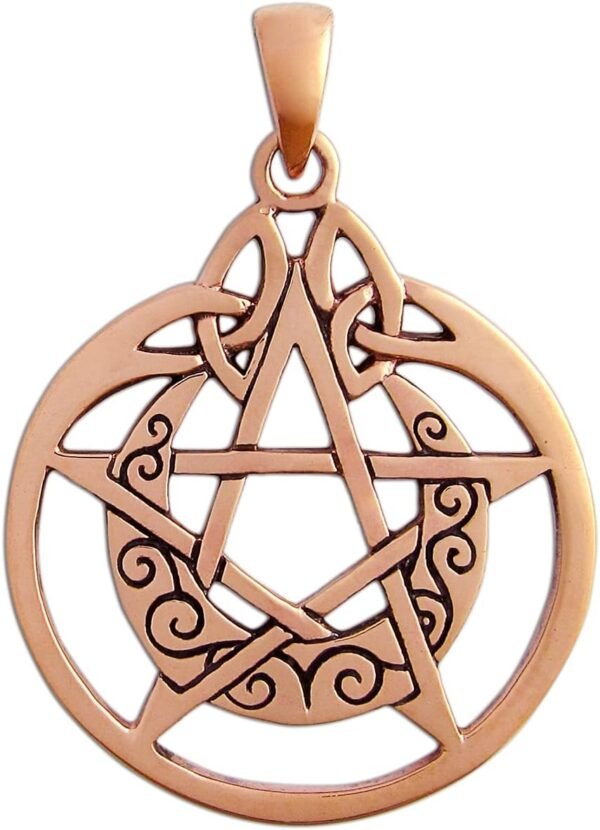 Copper Crescent Moon Pentacle with Circle Pentagram Pendant