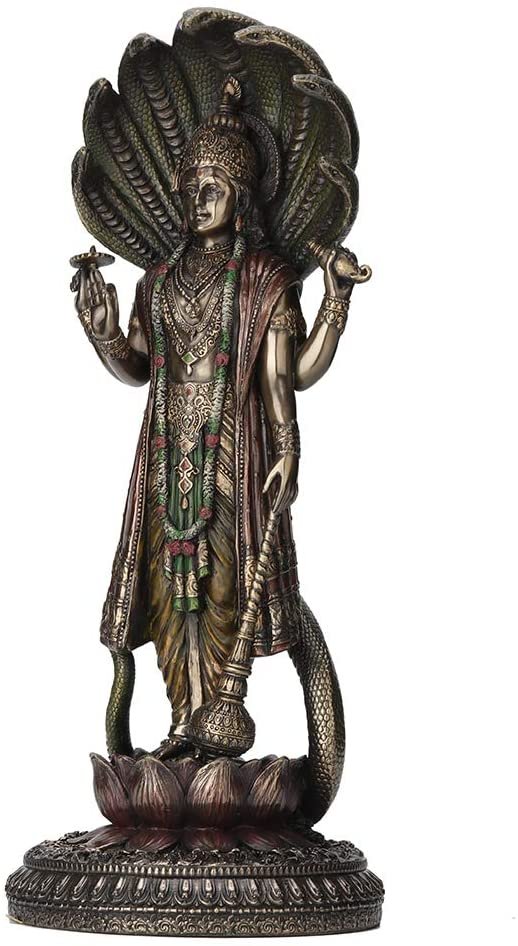 Magic  Collection~12.5 Inch Hindu God Shesha Vishnu Antique Bronze Finish Hand Painted Figurine Statue