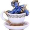 Fantasy Collection~ Blue Dracuccino Dragon Teacup Figurine, Polyresin, 11.3cm