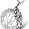Witchcraft~Archangel Raphael Sigil Amulet Magic Powers Angel Wing Charm Green Quartz Pendant 18 Inch Necklace