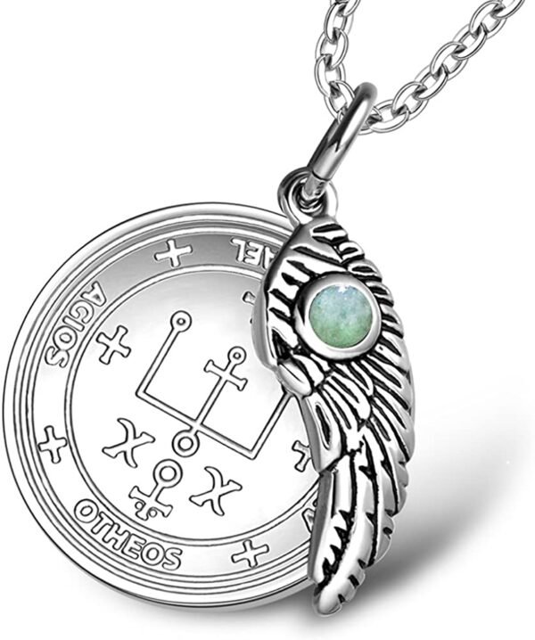 Witchcraft~Archangel Raphael Sigil Amulet Magic Powers Angel Wing Charm Green Quartz Pendant 18 Inch Necklace