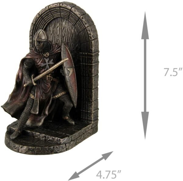 Magic  Collection~Maltese Crusader Statue in Armor Guarding Door Holding Shield & Sword Bookend
