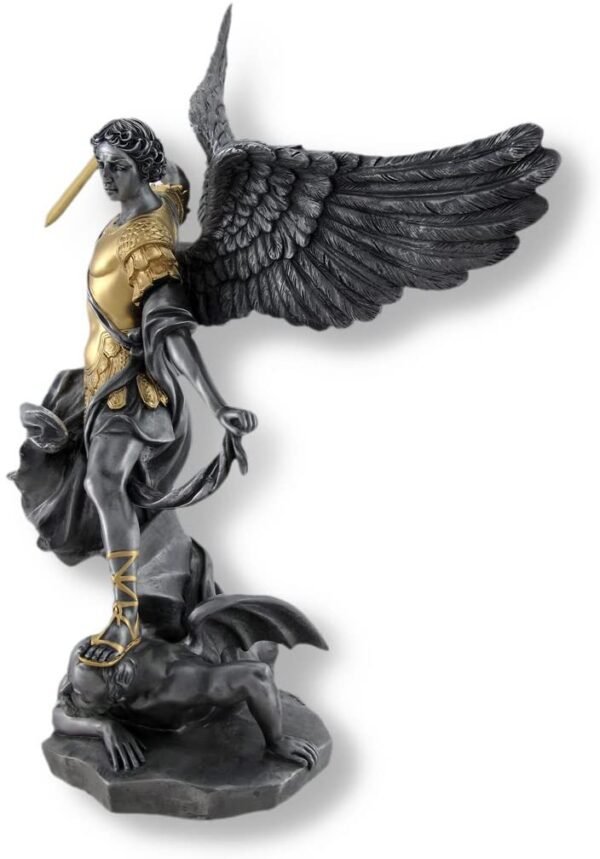 Magic  Collection~Pewter and Gold Finish St. Michael Defeating Lucifer Statue