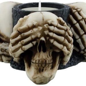 Dark Collection~Three Wise Skulls Tealight Holder 13cm Ivory