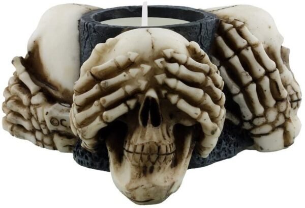 Dark Collection~Three Wise Skulls Tealight Holder 13cm Ivory