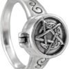 Sterling Silver Crescent Moon Pentacle Pentagram Poison Locket Ring (Size 5-12)